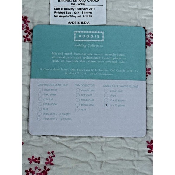 AUGGIE Bedding - Quilted Baby Pillow Sham / Cover - Pink Floral 12" x 18… - Picture 4 of 7